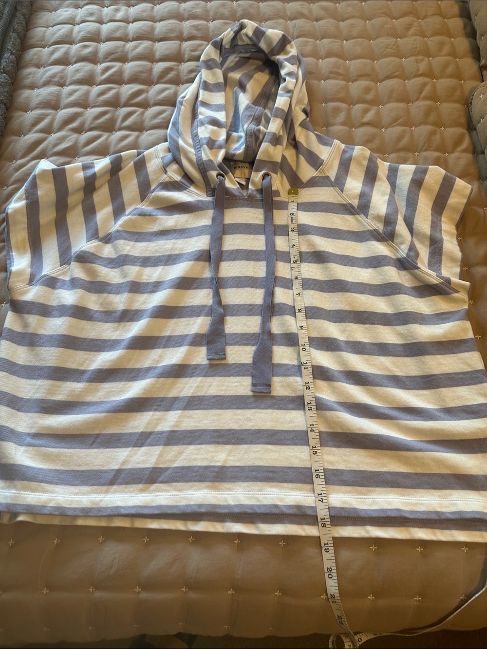 Anthropologie Hooded Striped Top - White & Light Blue